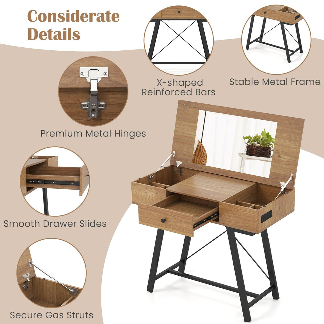 CHARMAID Vanity Desk with Flip Top Mirror with Charging Station