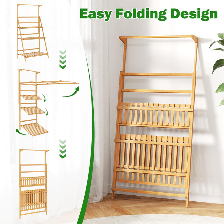 Giantex Plant Stand Indoor Outdoor - Bamboo 3-Tier Hanging Tall Ladder Flower Pot Display Organizer Rack