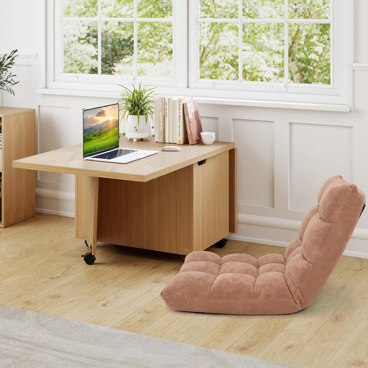 Giantex Folding Coffee Table 48 Inch Drop Leaf Extendable Center Table with Storage Cabinet & Wheels