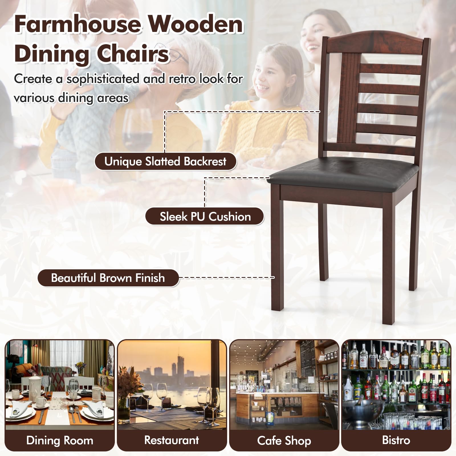 Giantex Wooden Dining Chair, PU Leather Upholstered Kitchen Chairs w/Padded Seat