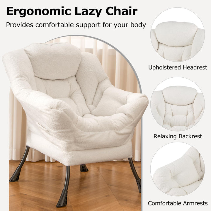 Giantex Set of 1/2 Lazy Chairs, Modern Sherpa Accent Chair w/Upholstered Single Sofa Chair w/Armrests & Side Pocket