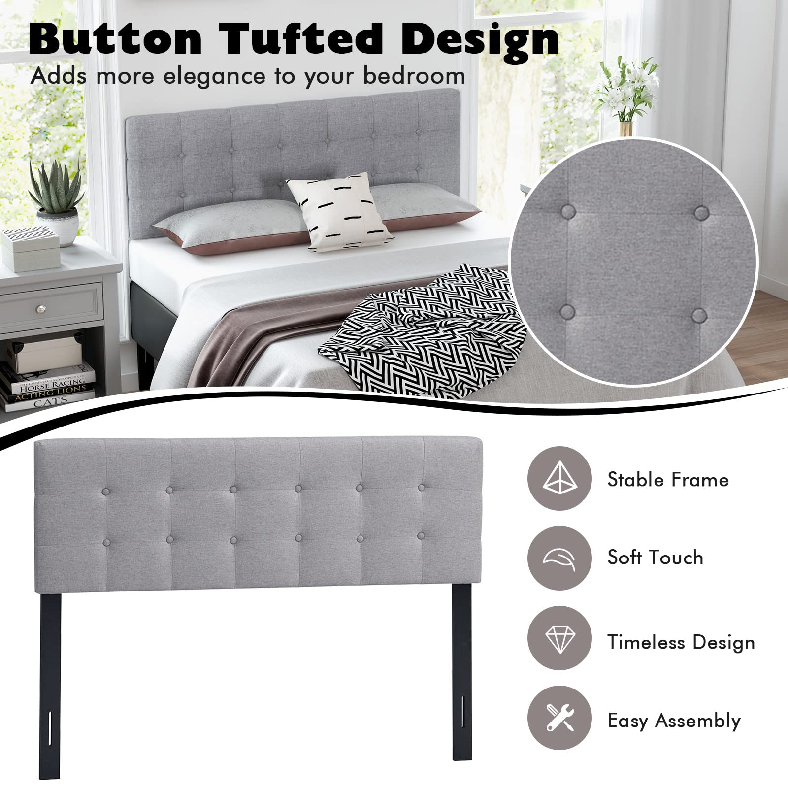Giantex Linen Upholstered Headboard, Adjustable Width Button Tufted Headboard