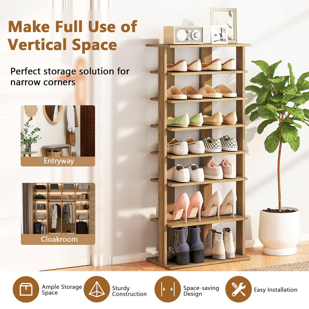 Giantex 8-Tier Wooden Shoe Rack Patented Double Row Shoe Organizer for 16 Pairs