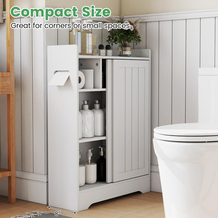 Giantex Bathroom Slim Storage Cabinet w/2 Sliding Doors & Adjustable Shelves