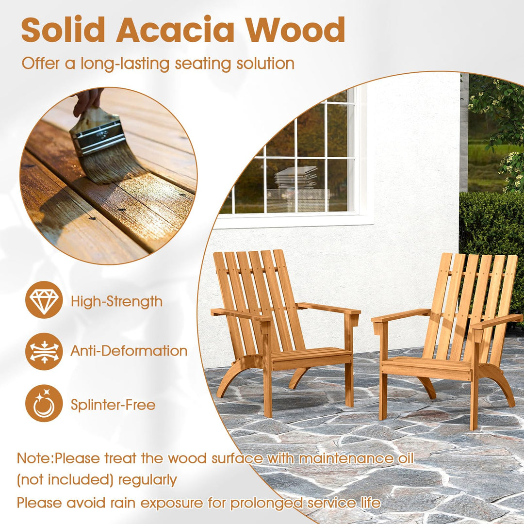 Giantex Acacia Wood Patio Adirondack Chair with Inclined Seat and High Backrest for Porch