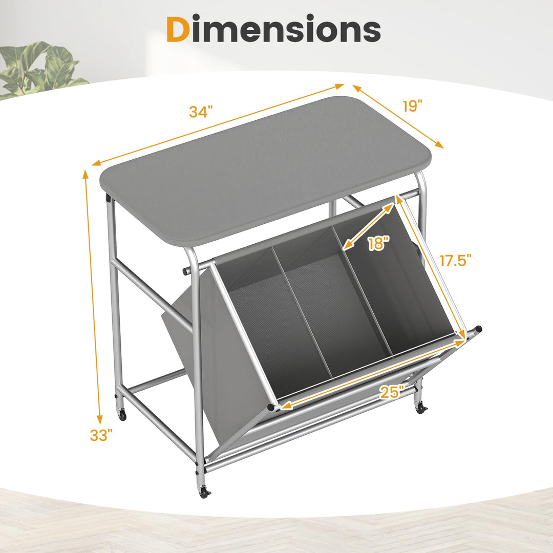 Giantex Laundry Sorter with Foldable Ironing Board 3 Section Tilt Out Laundry Hamper with Removable Bags