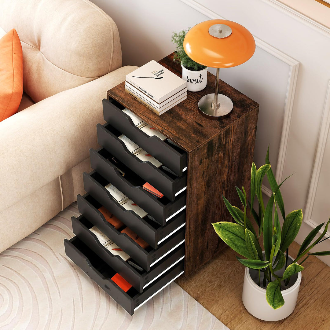 Giantex 7-Drawer Chest Wooden Storage Dresser with Lockable Wheels