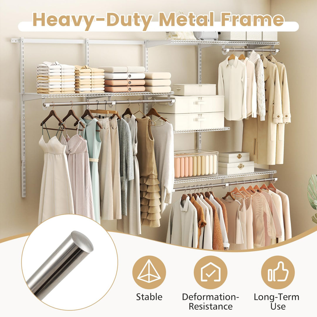 Giantex Closet Organizer System 4-8 FT Wall-Mounted Closet Shelves and Rod