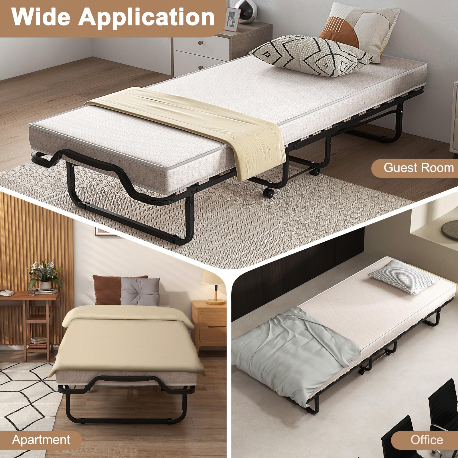 Giantex Folding Bed with Mattress, 75x31 Cot Size Bed Frame, Roll Away Beds with Mattresses for Adults