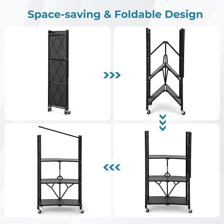 Giantex 4-Tier Foldable Storage Shelf, Collapsible Shelving Unit Display with Lockable Wheels