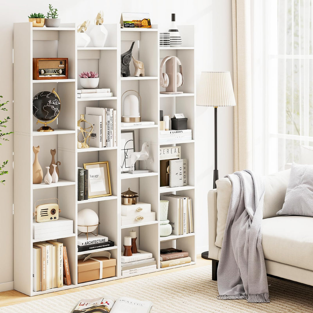 Giantex Modern Bookshelf with 12 Staggered Shelves for Living Room Office