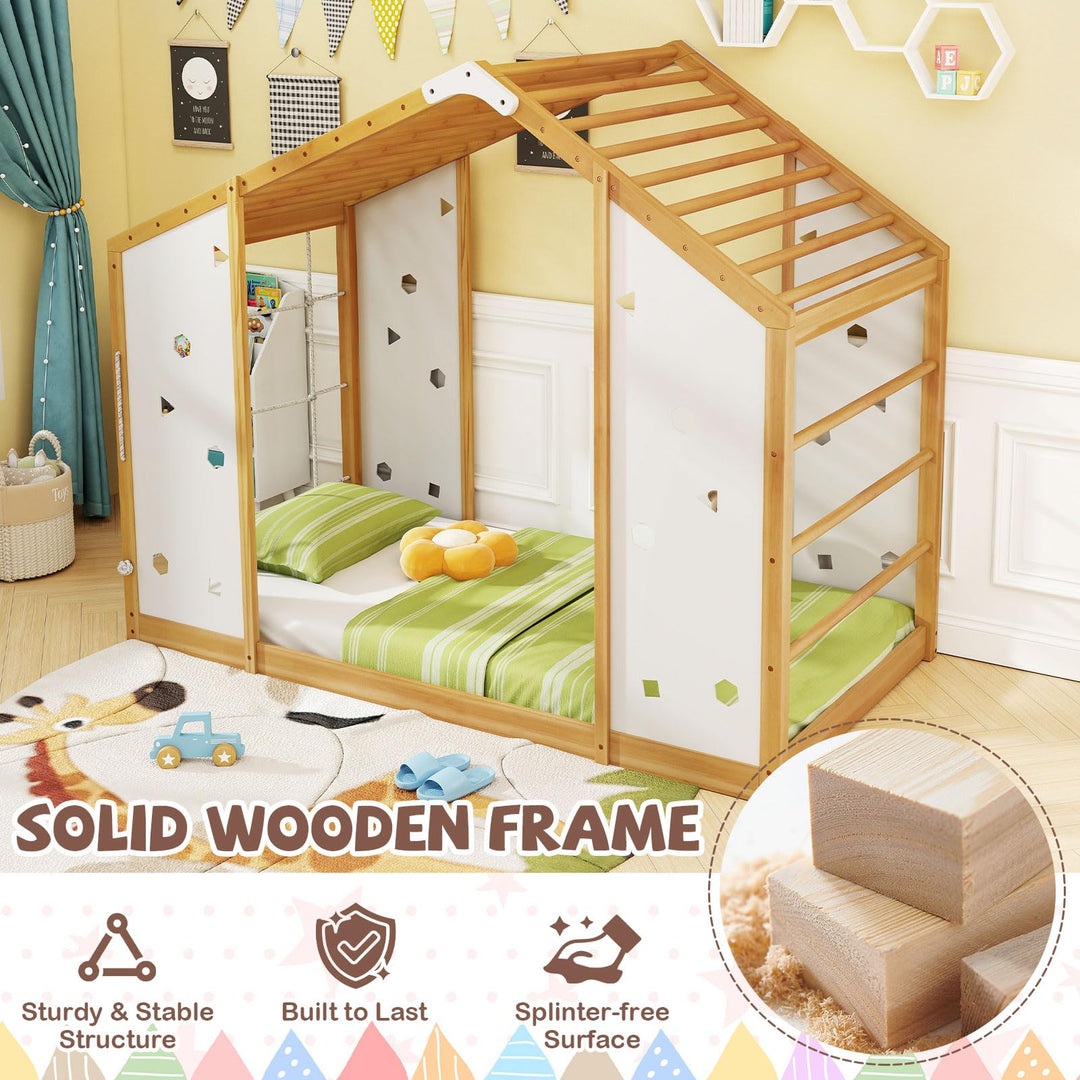 Giantex Twin Size Montessori Floor Bed, 3-in-1 Indoor Kids Jungle Gym Playground