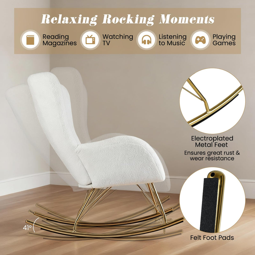 Giantex Rocking Chair Nursery Upholstered Glider Rocker w/Curved Backrest & Armrests