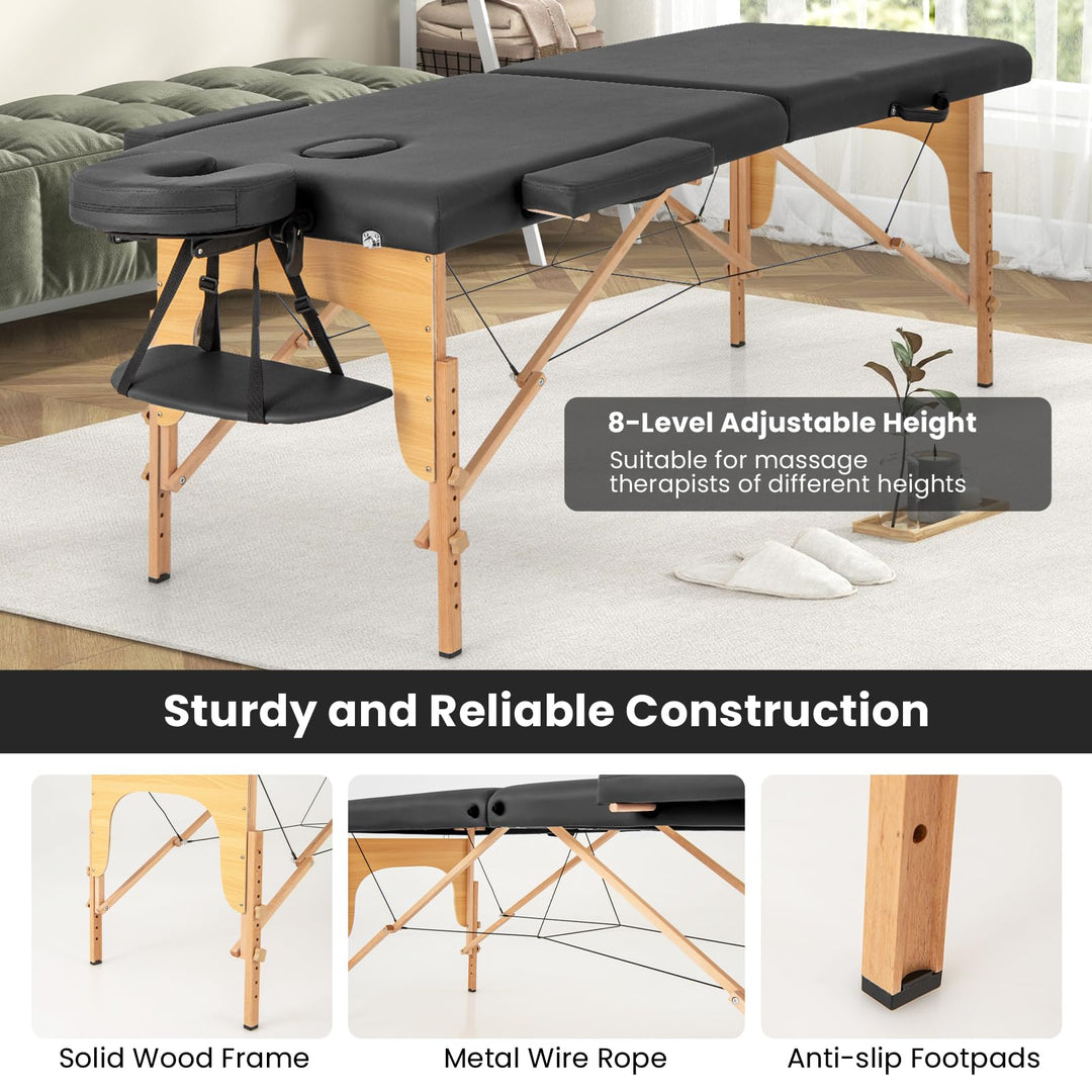 Giantex Massage Table, Portable Massage Bed w/Carrying Case, 2-Section Salon Spa Facial Care Tattoo Bed