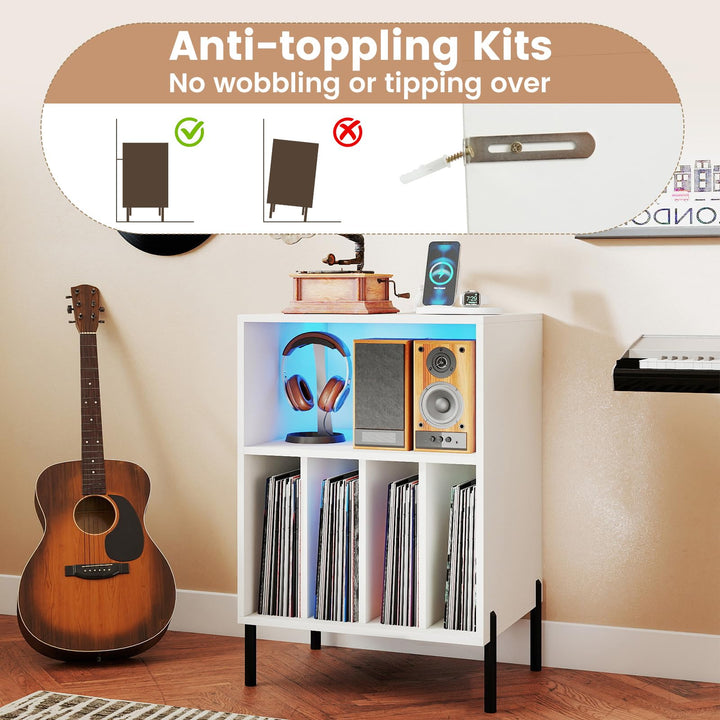 Giantex Record Player Stand with LED Lights & Charging Station