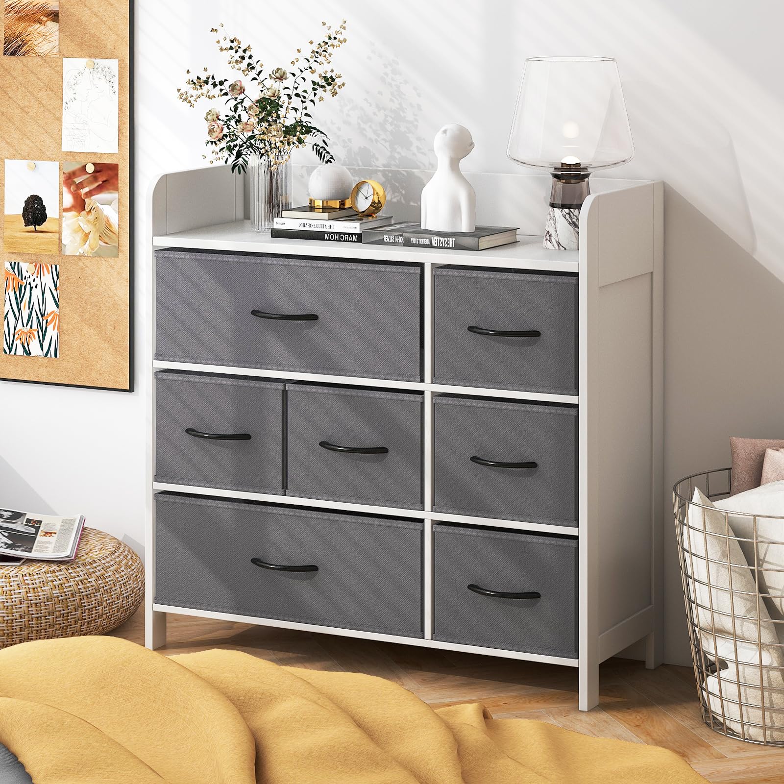 Giantex Storage Cabinet with 7 Drawers & Open Shelf, Chest of Drawers, Console Table