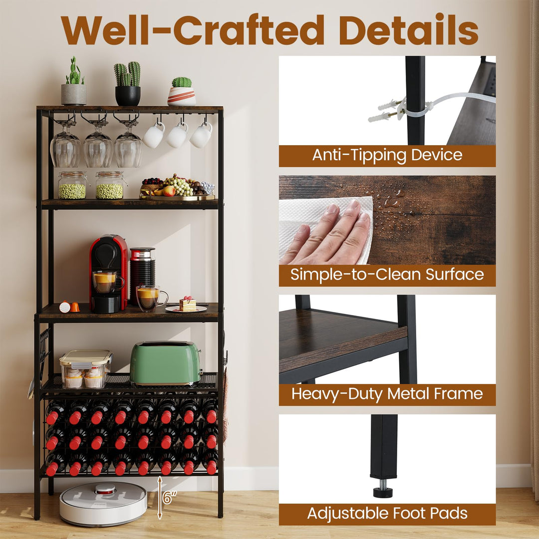 Giantex Wine Rack Freestanding Floor Wine Bar Cabinet w/Power Outlet & RGB Light