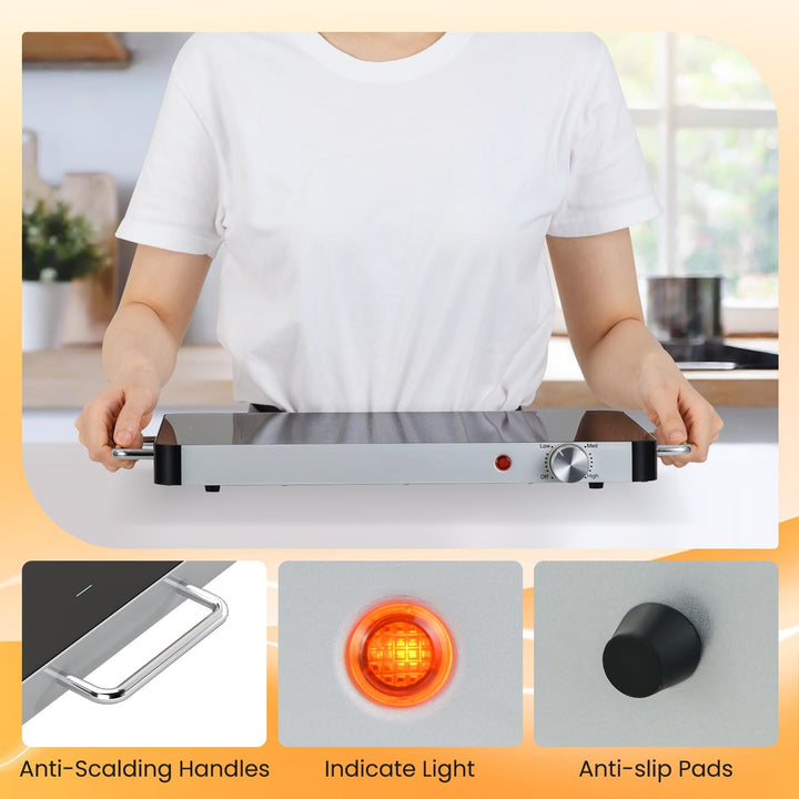 Giantex Electric Warming Tray 16'' x 12'' - Tempered Glass Buffet Server & Food Warmer