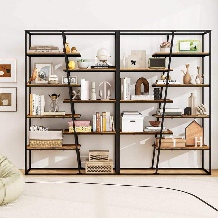 Giantex 7-Tier Industrial Bookshelf, Heavy-Duty Staggered Bookcase, Freestanding Display Storage Rack