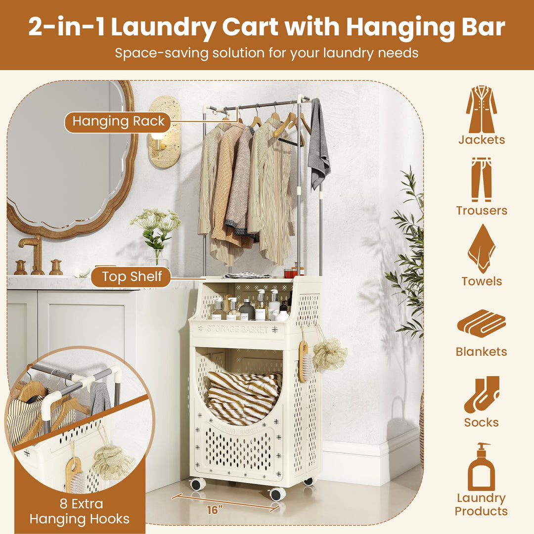 Giantex 3-Tier Laundry Cart with Hanging Rack