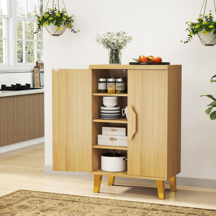 Giantex Sideboard Buffet Cabinet, Kitchen Storage Cabinet with Double Doors & Removable Shelves (Natural Oak,1)