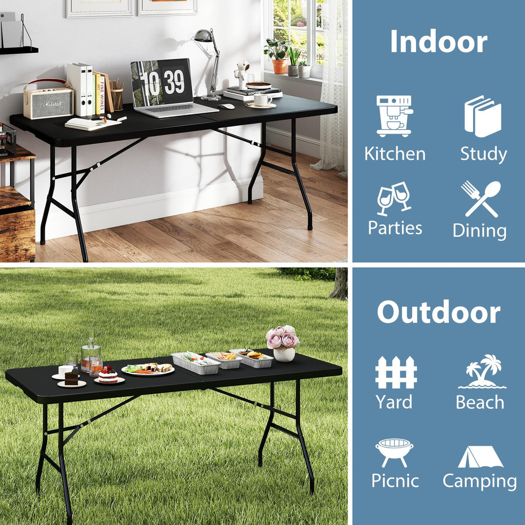 Giantex Folding Picnic Table 6FT Portable Foldable Tables for Party BBQ Metal Legs