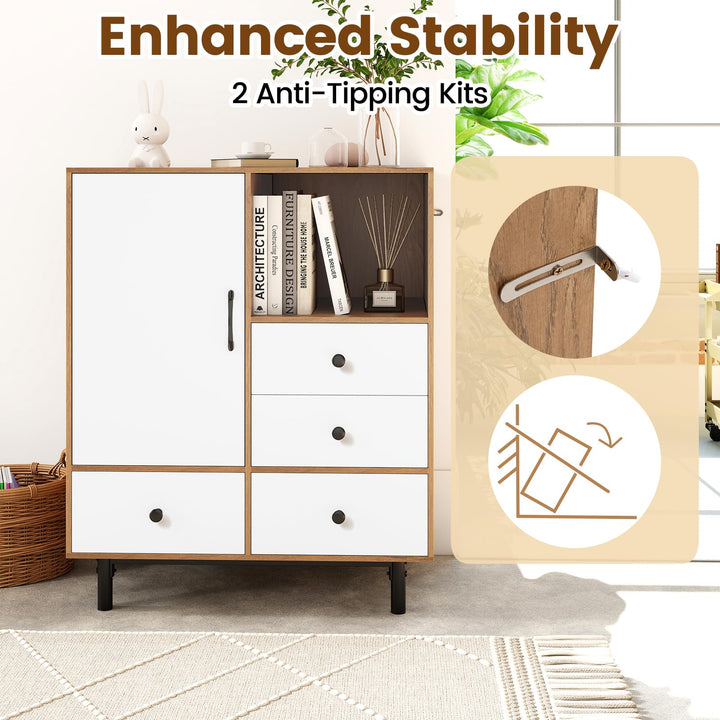 Giantex Storage Cabinet with 4 Drawers Door & Open Compartment, Metal Support Legs
