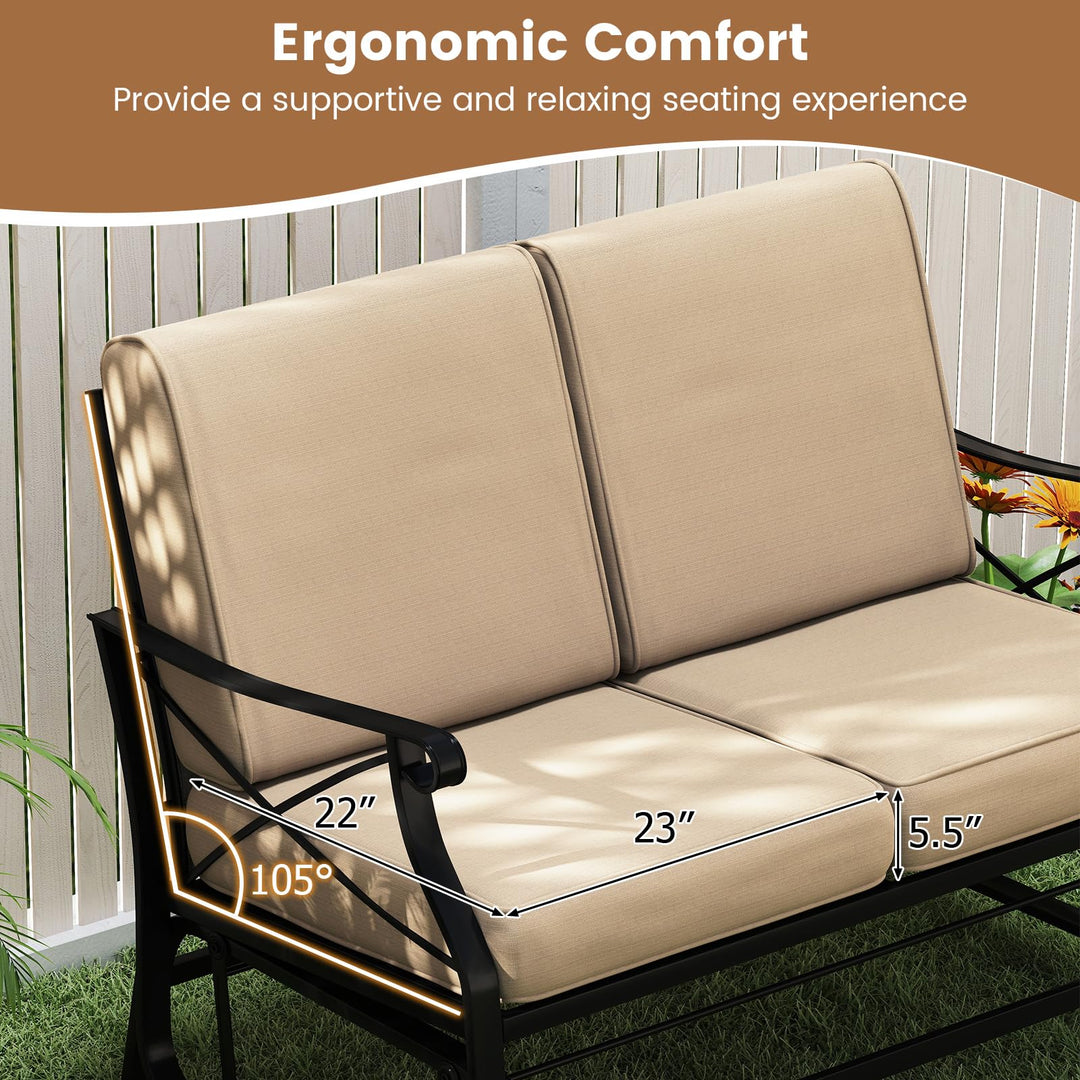 Giantex 2-Person Outdoor Glider Rocking Chair Loveseat with Detachable Thick Cushions