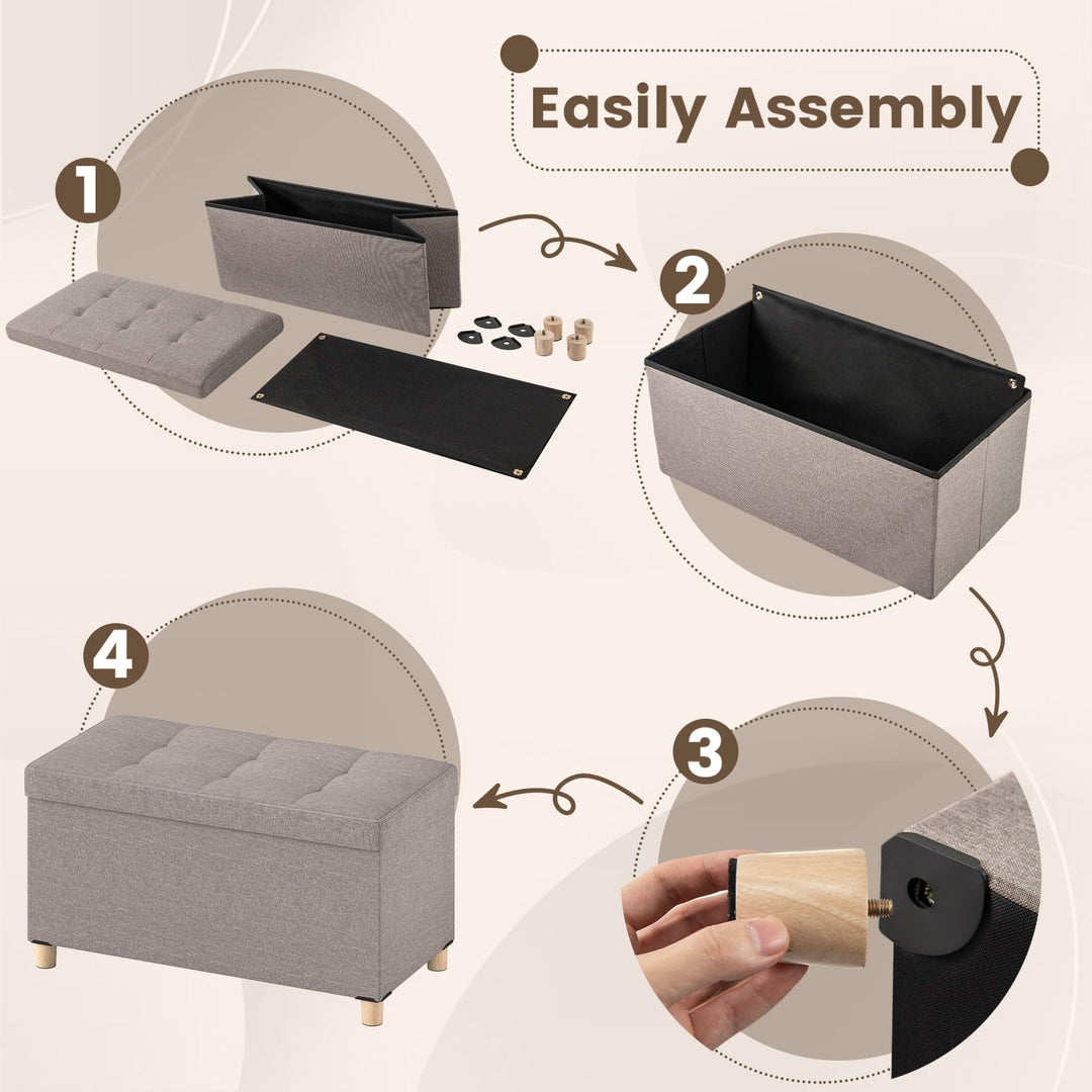 Giantex 30 Inches Storage Ottoman Bench with Tray and Rubber Wood Legs