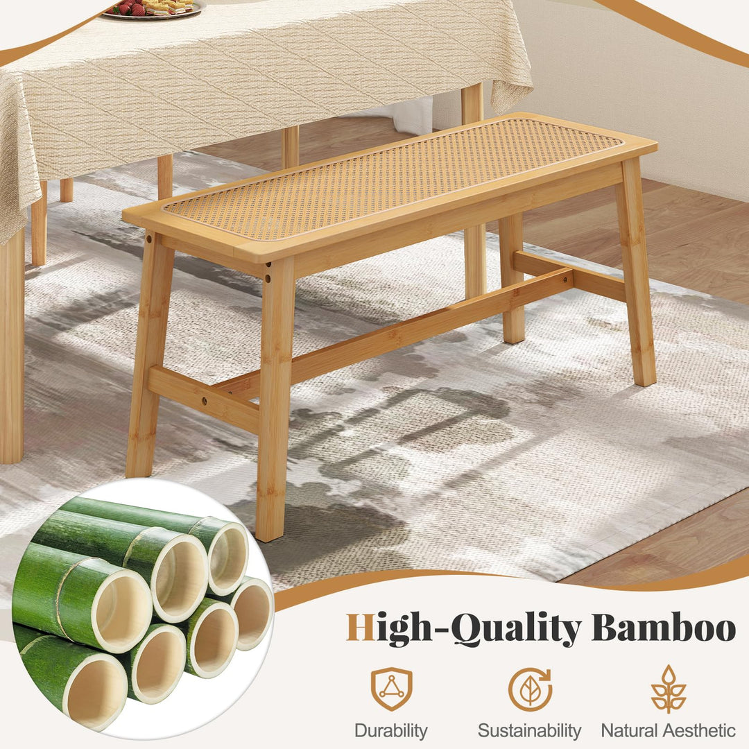 Giantex 39.5" Bamboo Dining Bench with Handwoven Rattan Seat