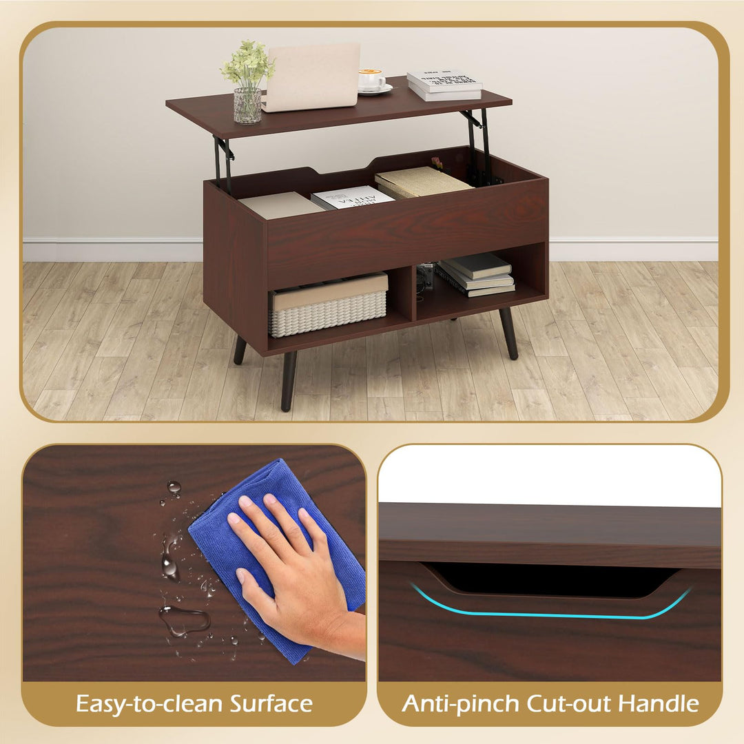 Giantex Lift Top Coffee Table Modern Cocktail Table w/Hidden Compartment & 2 Open Shelves