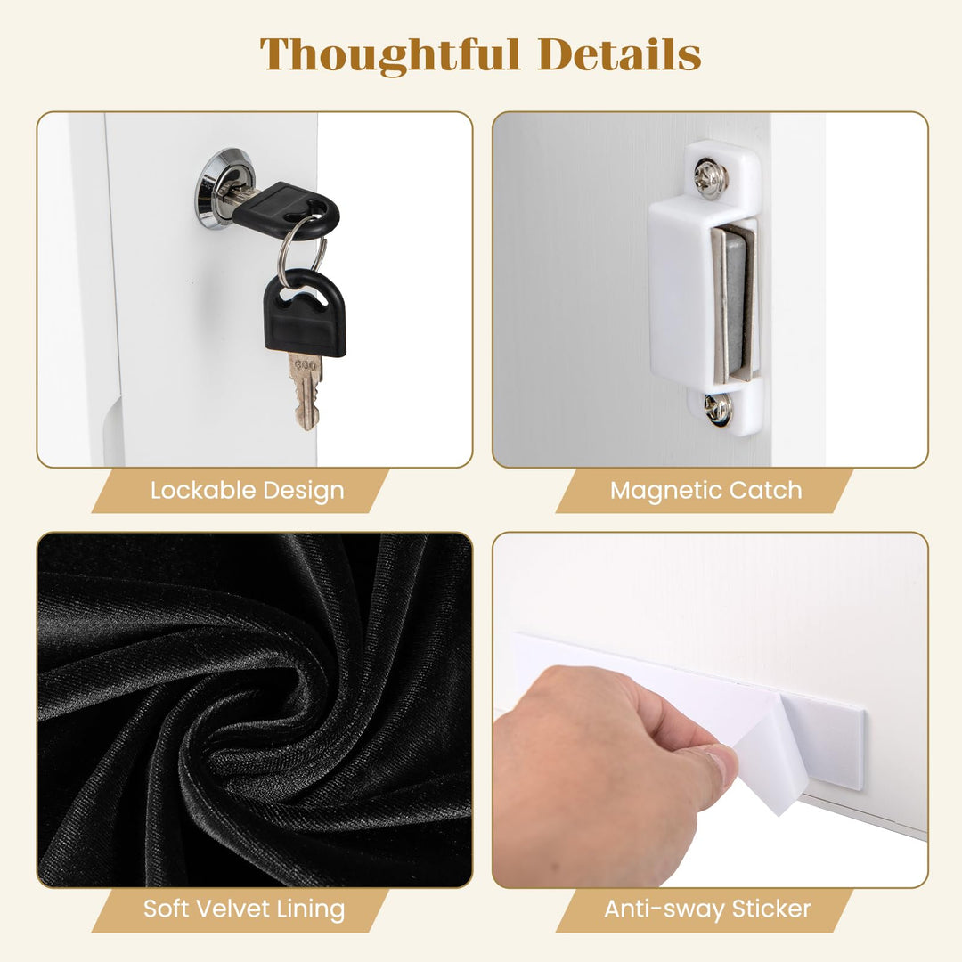 CHARMAID Wall Mounted Jewelry Armoire with 47" Full Length Mirror