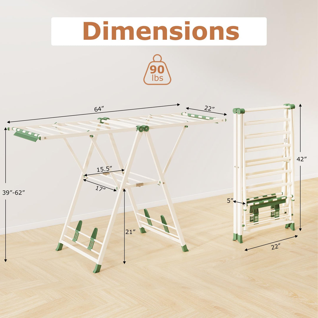 Giantex 64 Inches Clothes Drying Rack with Height Adjustable Wings