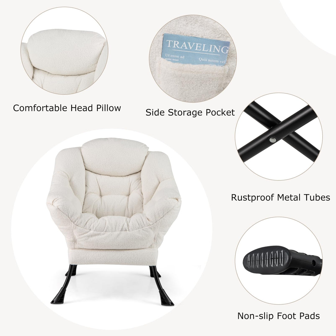 Giantex Set of 1/2 Lazy Chair with Folding Ottoman, Modern Sherpa Accent Chair w/Armrests & Pocket