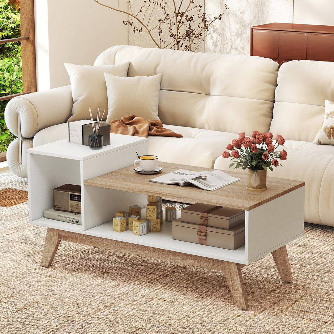 Giantex 2-Tier Coffee Table with Storage Mid Century Modern Center Table
