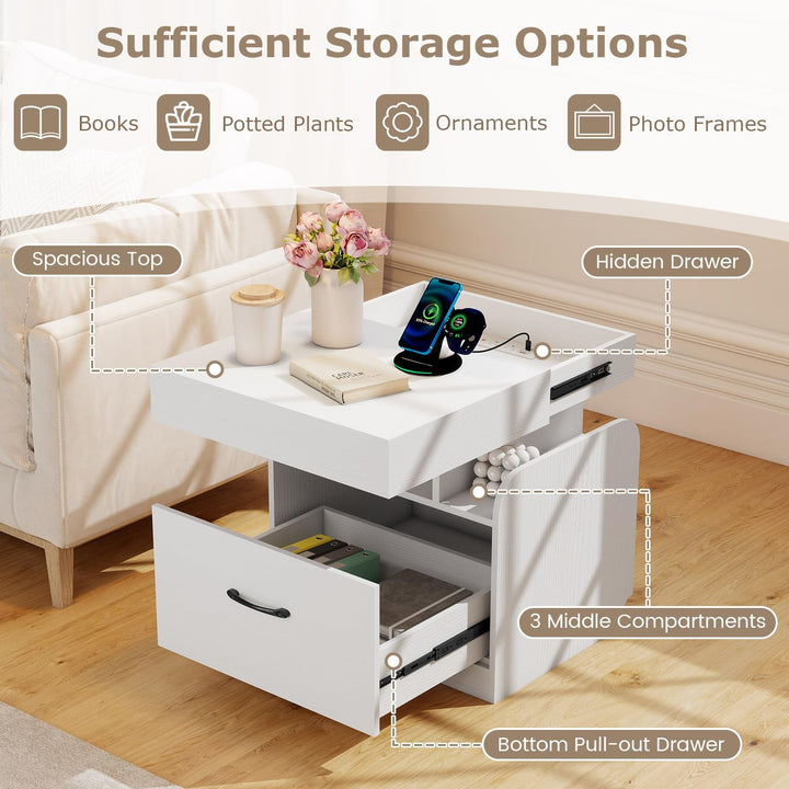 Giantex Nightstand with Charging Station Modern Bedside Table for Living Room Bedroom Office