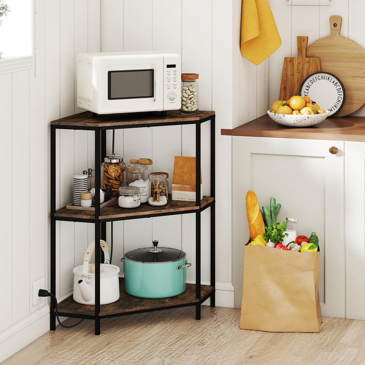 Giantex Corner Printer Stand 3-Tier Corner Shelf with Charging Station and Metal Frame