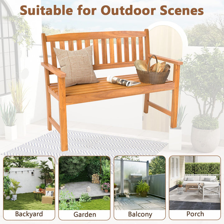 Giantex 2-Person Outdoor Bench Acacia Wood Patio Bench w/Ergonomic Backrest