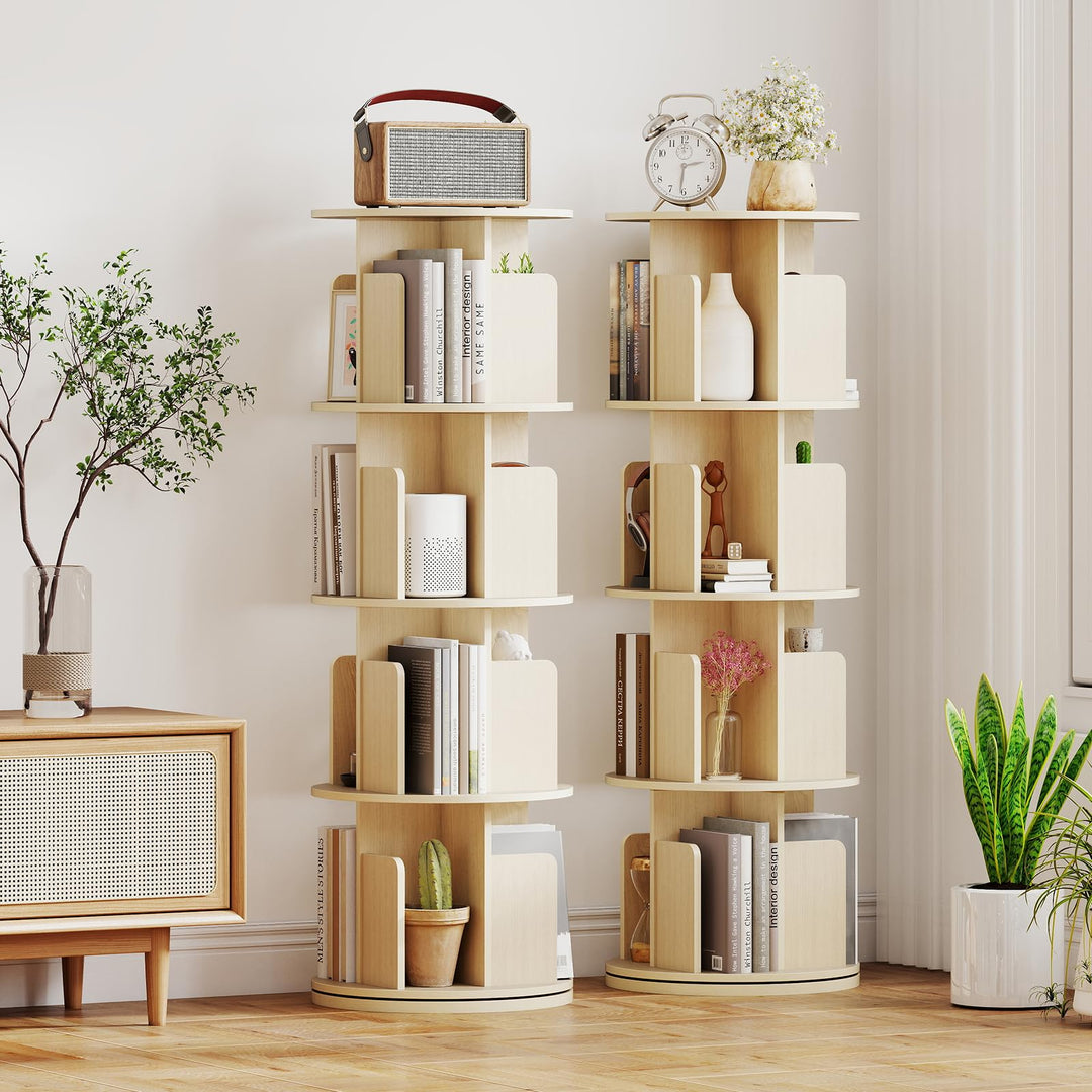 Giantex 4-Tier Rotating Bookshelf 360° Display Rack w/Dividers & Anti-Falling Baffles