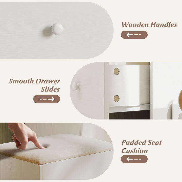 Giantex Large Vanity Desk with Lighted Mirror 46in White Makeup Table with 7 Drawers Charging Station