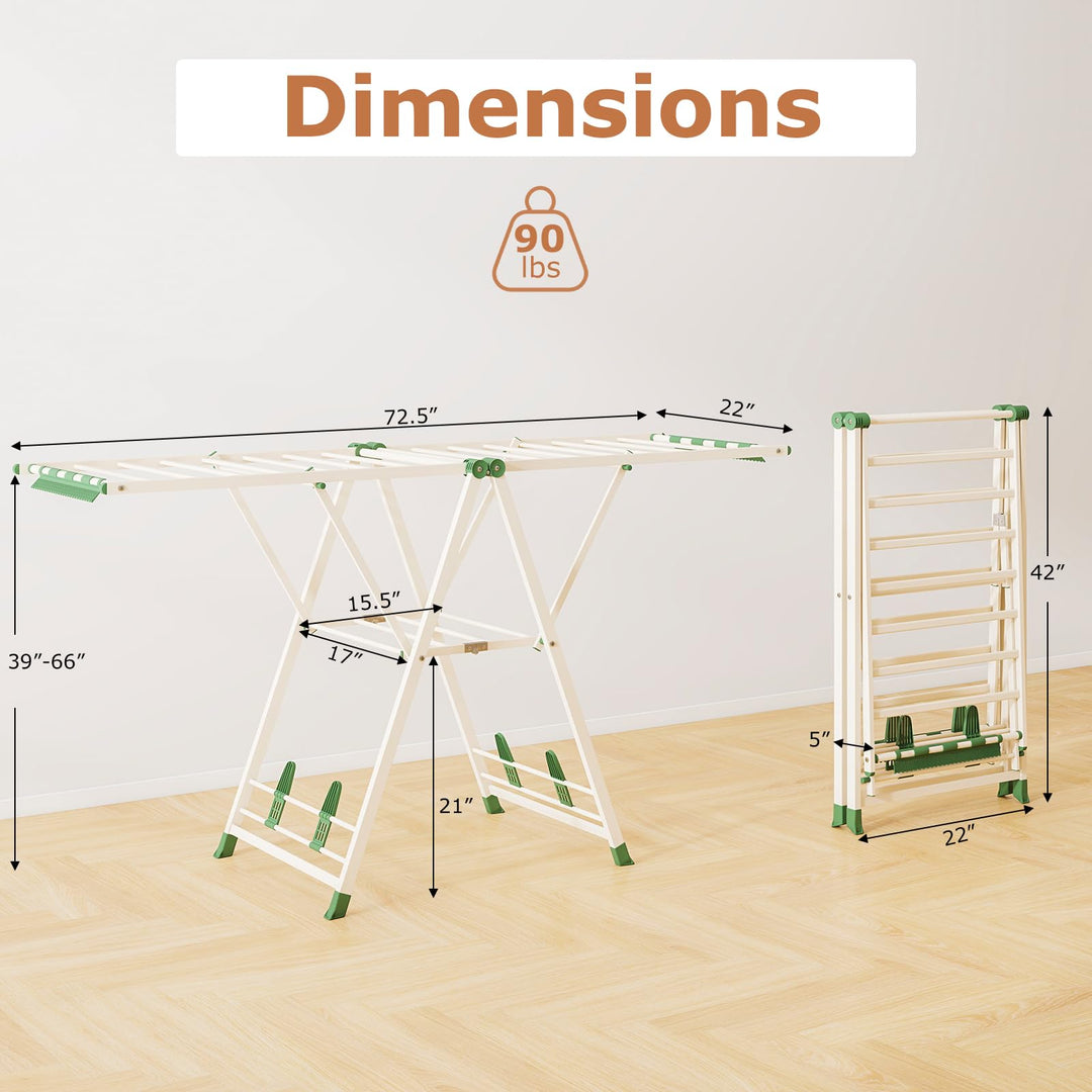 Giantex 72.5 Inches Clothes Drying Rack with Height Adjustable Wings