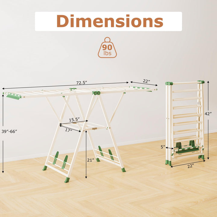 Giantex 72.5 Inches Clothes Drying Rack with Height Adjustable Wings