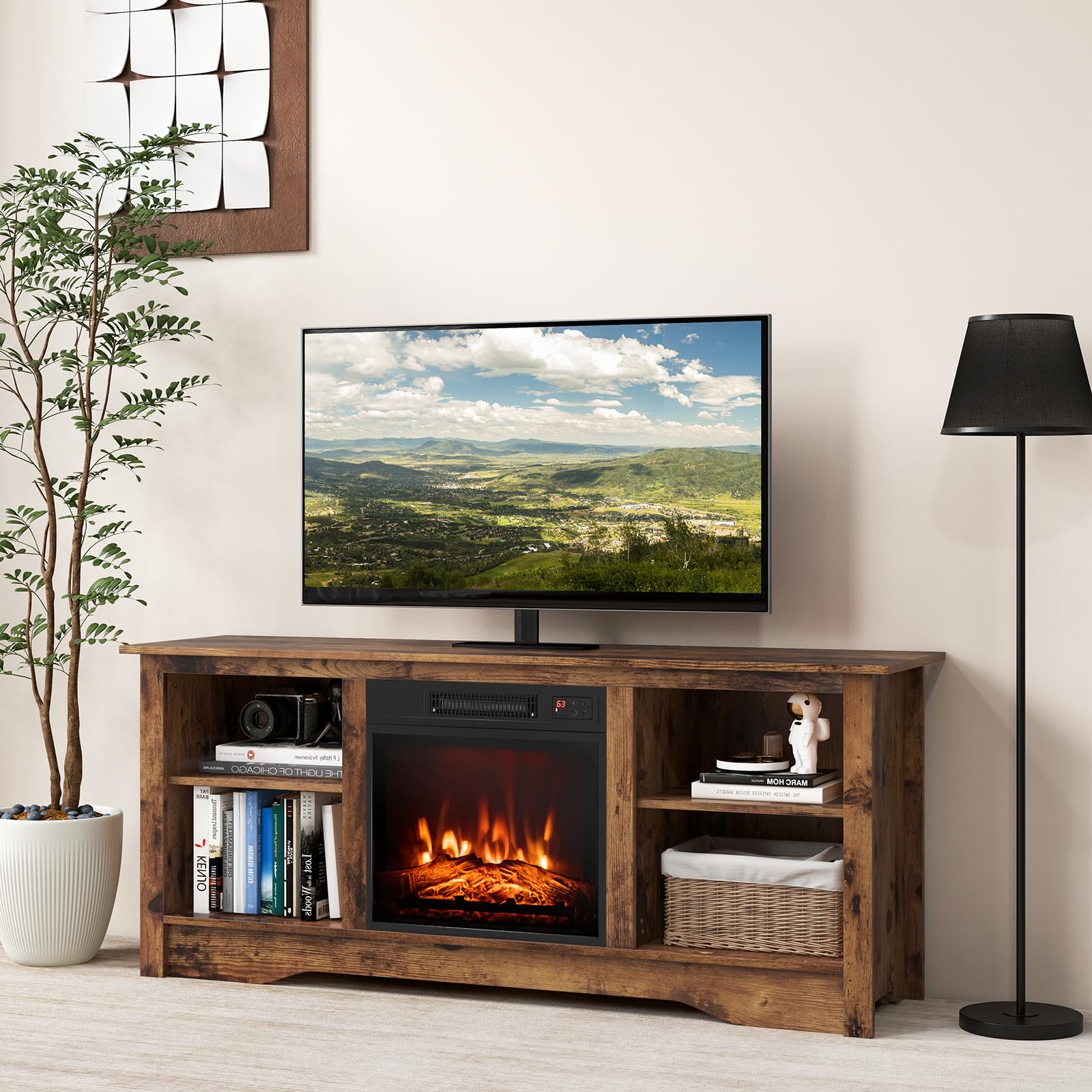 Giantex TV Stand with Fireplace - TV Cabinet with Adjustable Shelves