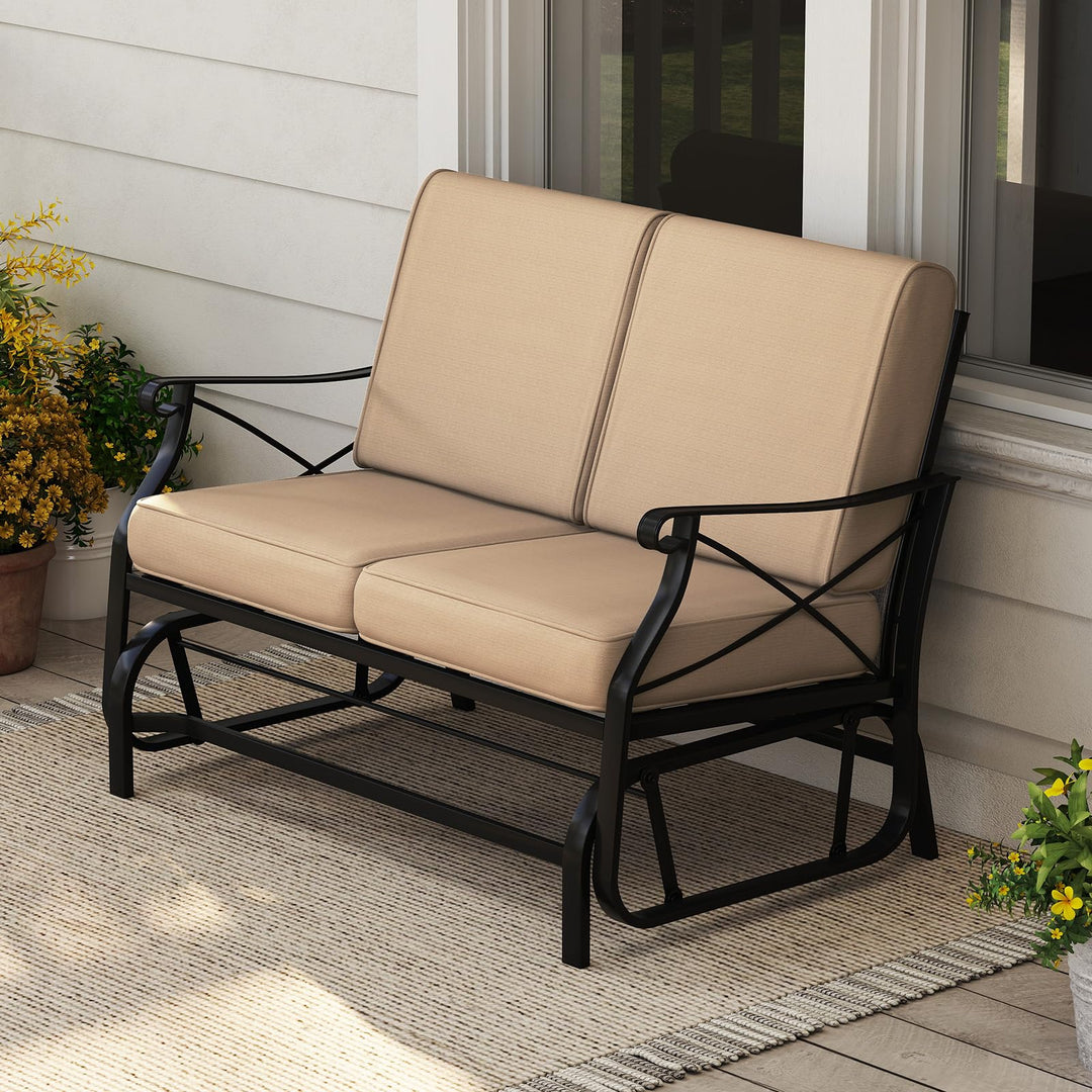 Giantex 2-Person Outdoor Glider Rocking Chair Loveseat with Detachable Thick Cushions