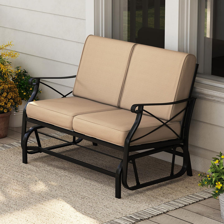 Giantex 2-Person Outdoor Glider Rocking Chair Loveseat with Detachable Thick Cushions