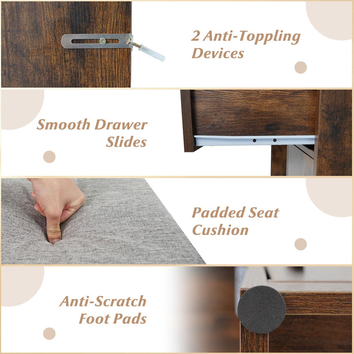 Giantex Vanity Desk Makeup Table with Stool 3-Color Lights and Charging Station