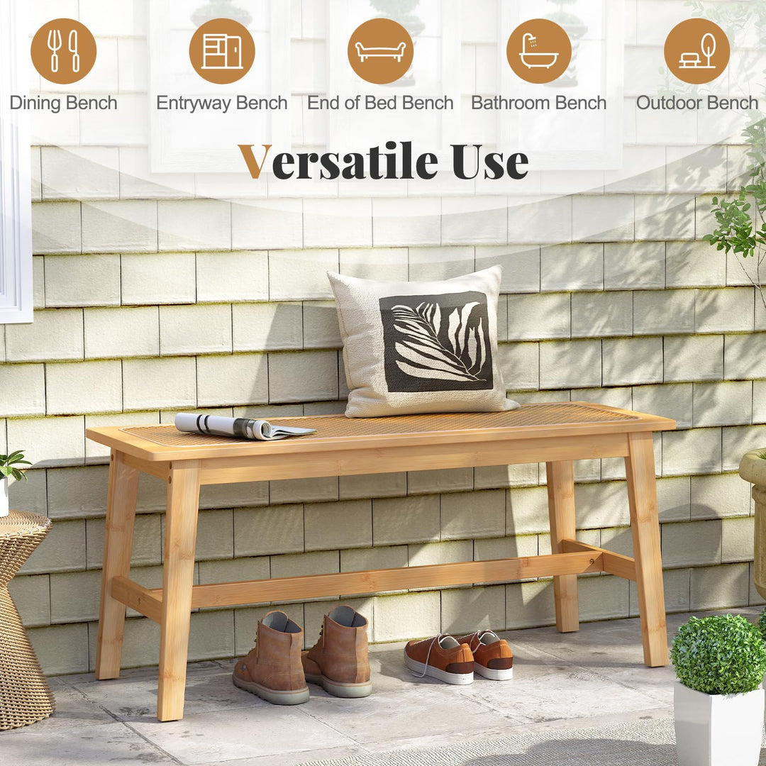 Giantex 39.5" Bamboo Dining Bench with Handwoven Rattan Seat