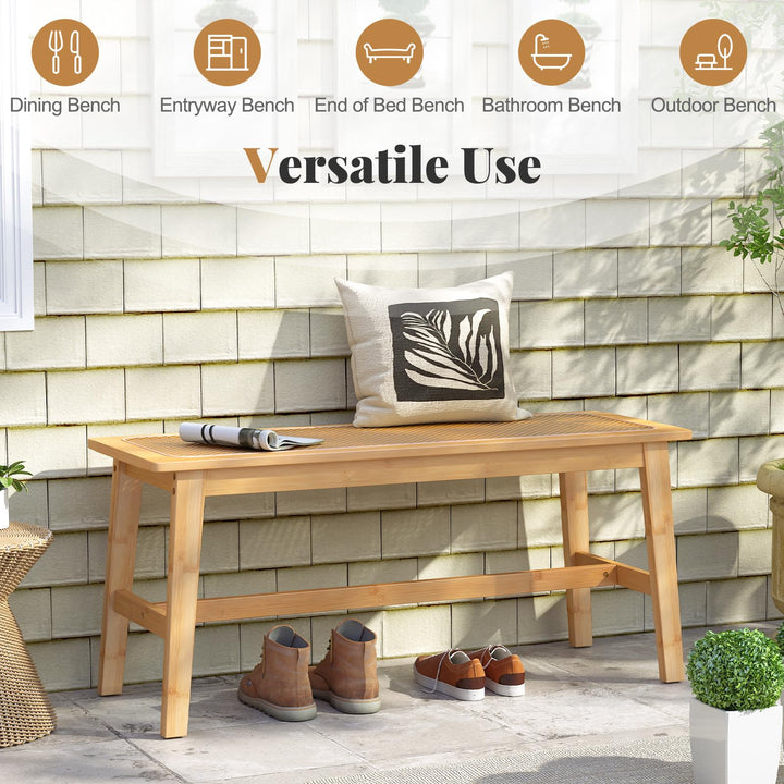 Giantex 39.5" Bamboo Dining Bench with Handwoven Rattan Seat
