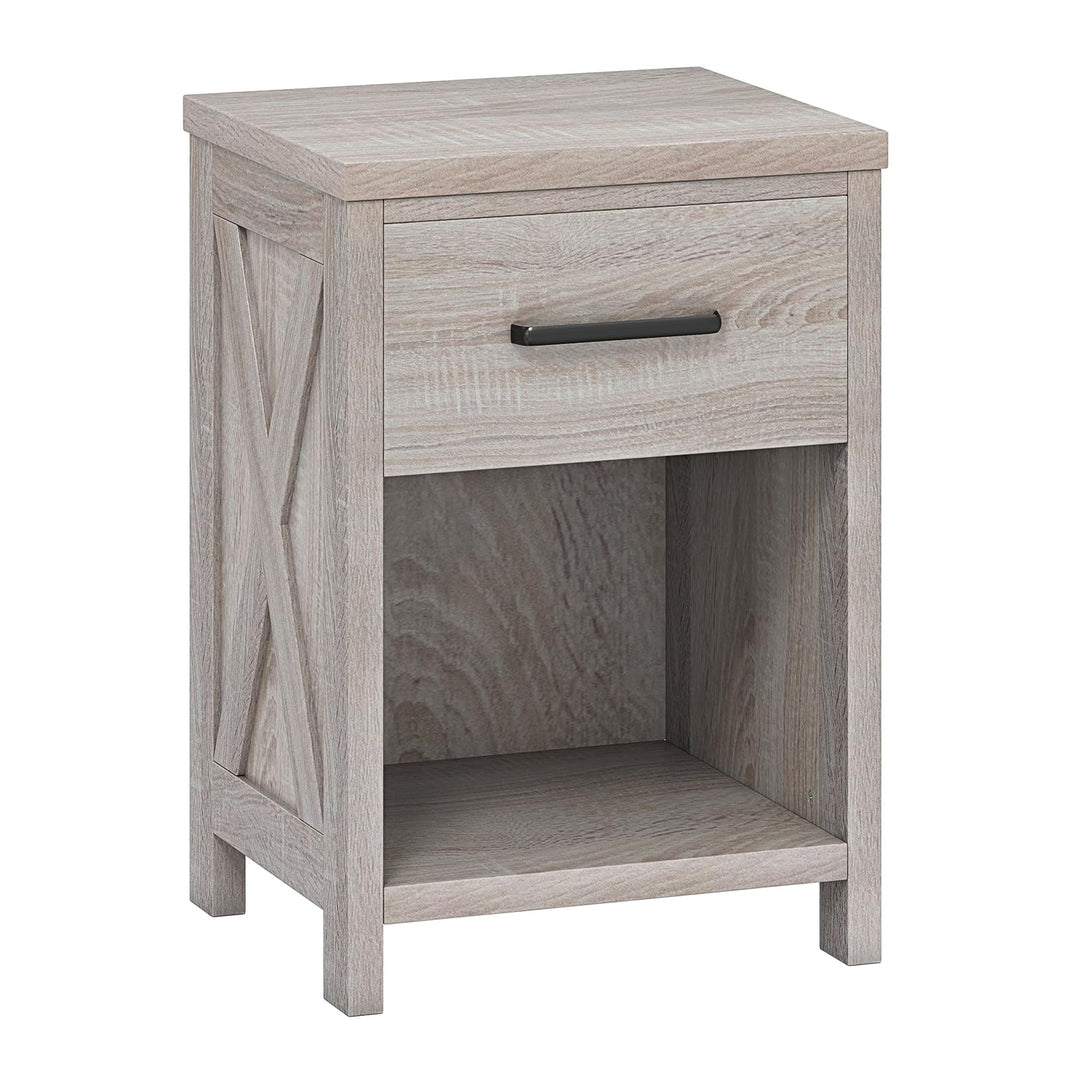 Giantex Wooden Bedside Table with Storage Drawer and Open Shelf