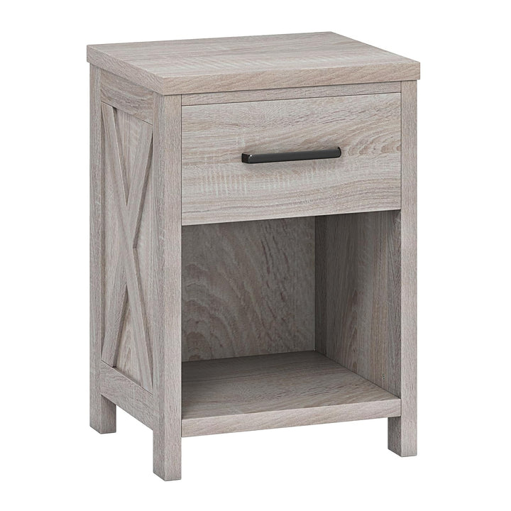 Giantex Wooden Bedside Table with Storage Drawer and Open Shelf